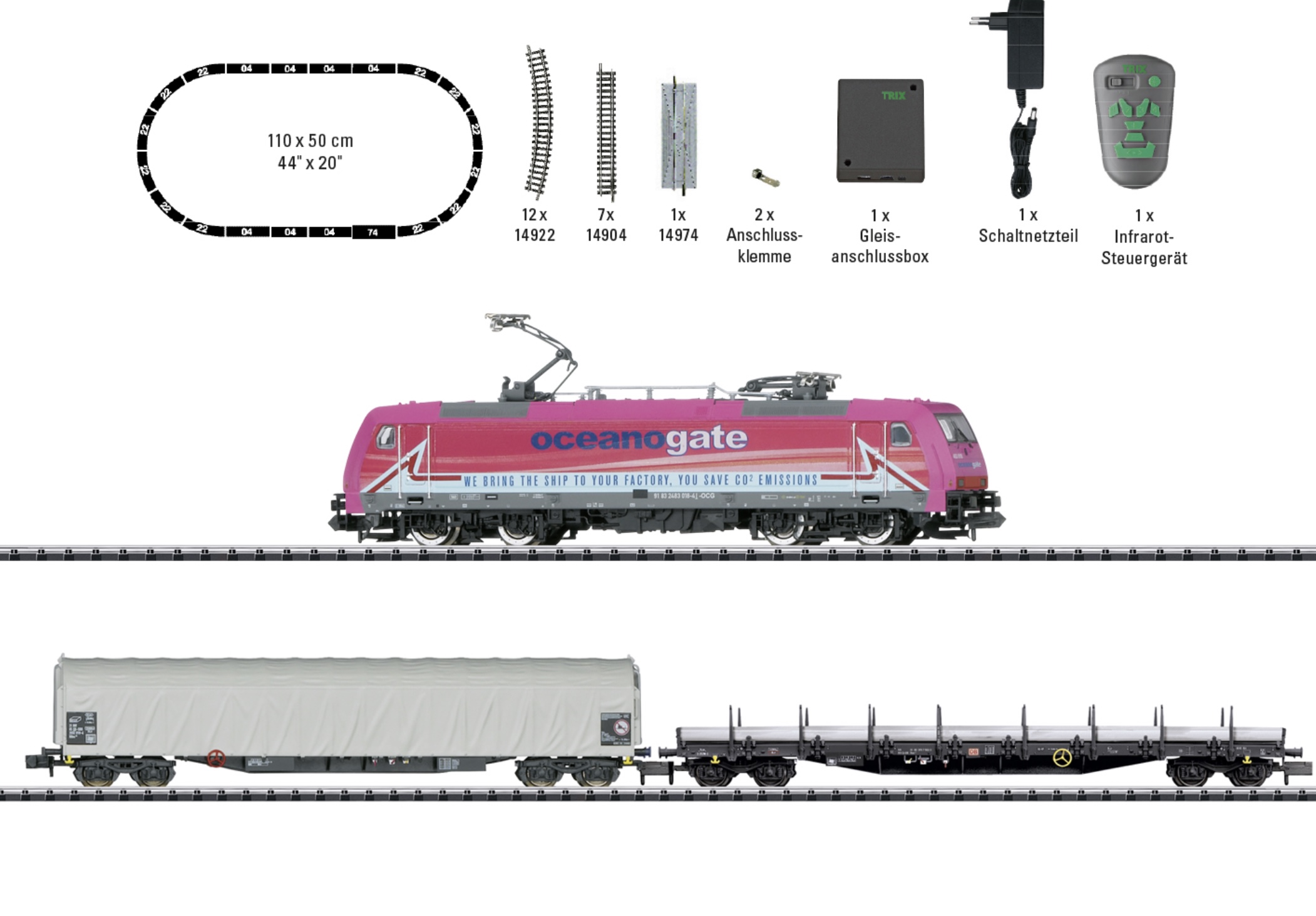 N Scale - Minitrix - 11149 - Mixed Freight Consist, Europe, Epoch VI - Oceanogate - "Regional Express" Digital Starter Set