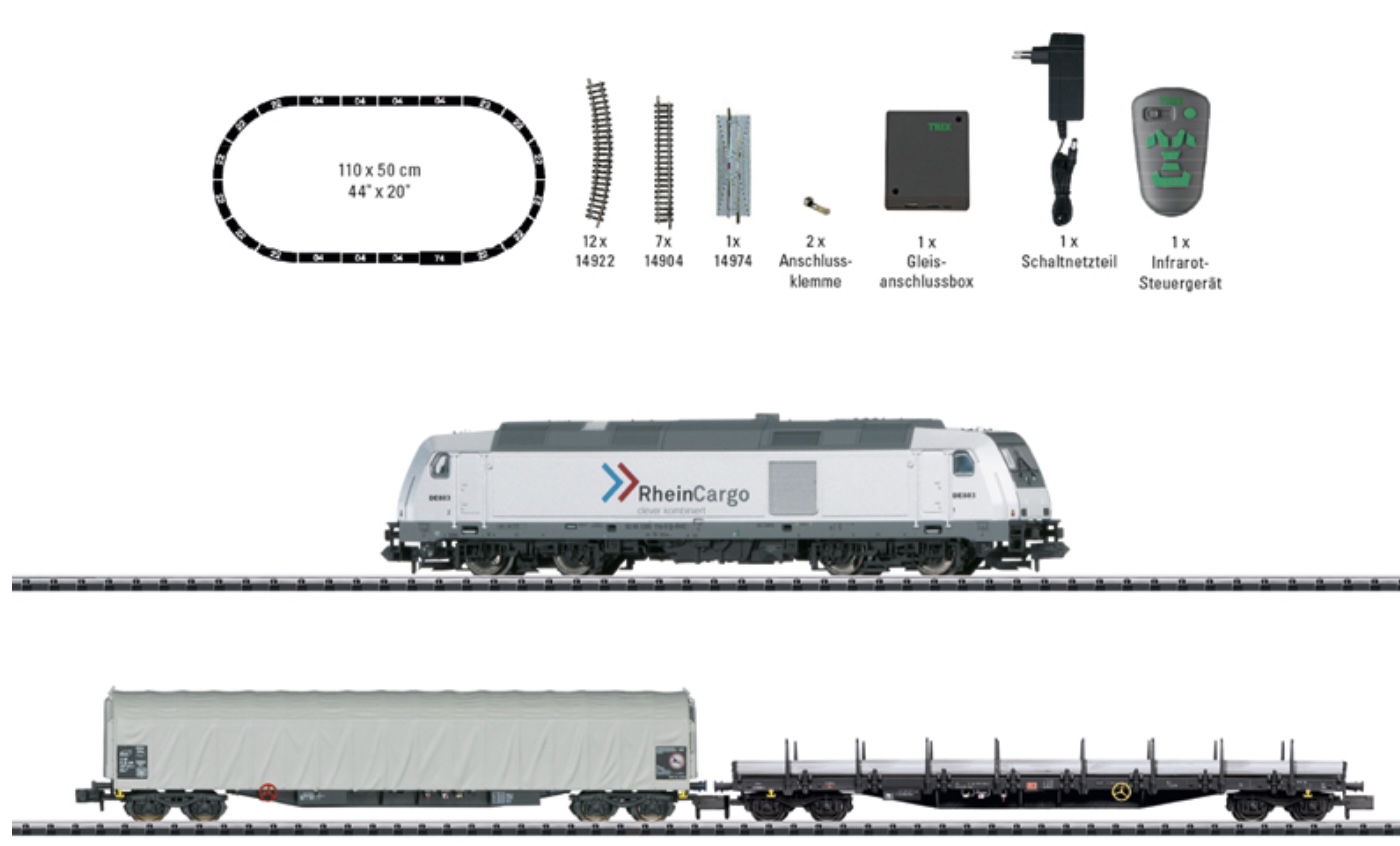 N Scale - Minitrix - 11155 - Mixed Freight Consist, Europe, Epoch VI - RheinCargo - "Freight Train" Digital Starter Set