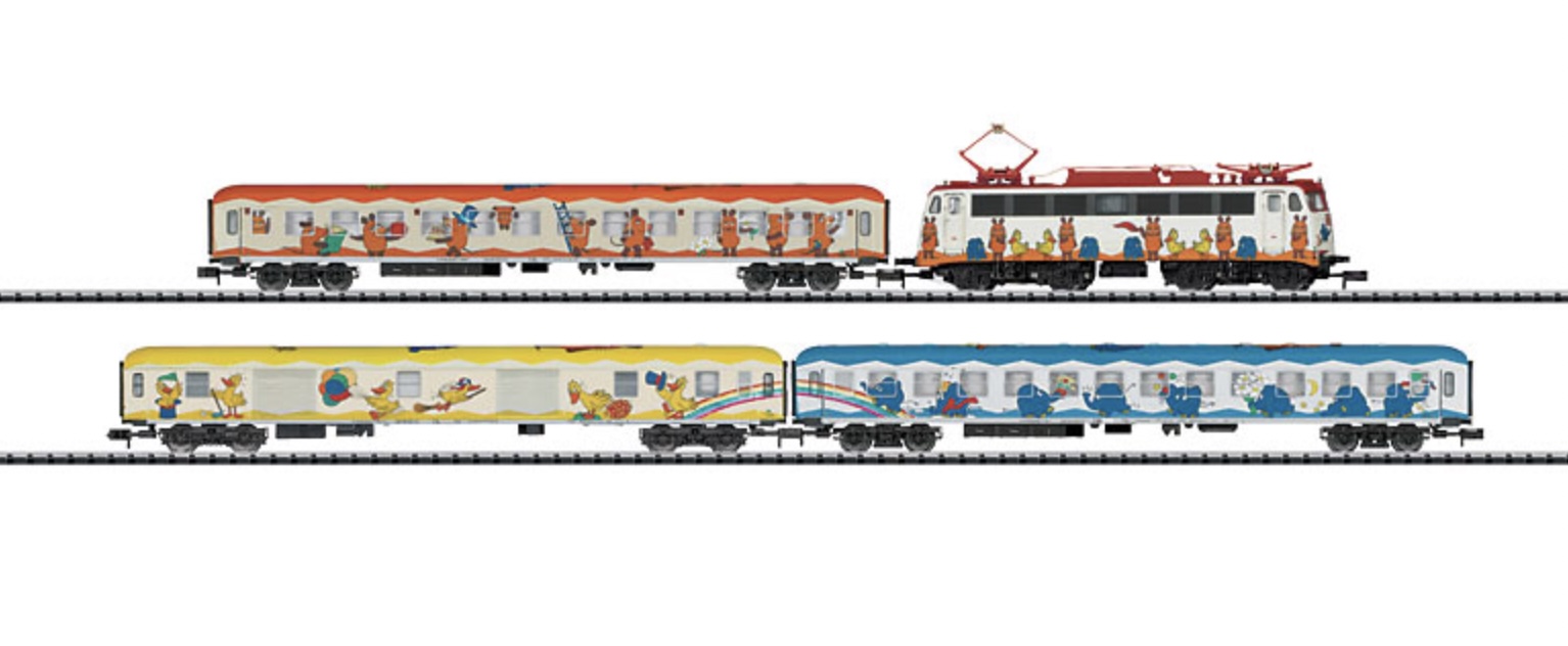 N Scale - Minitrix - 11621 - Mixed Passenger Consist, Europe, Epoch V - Deutsche Bundesbahn - "Mouse Show Train" Passenger Train Set