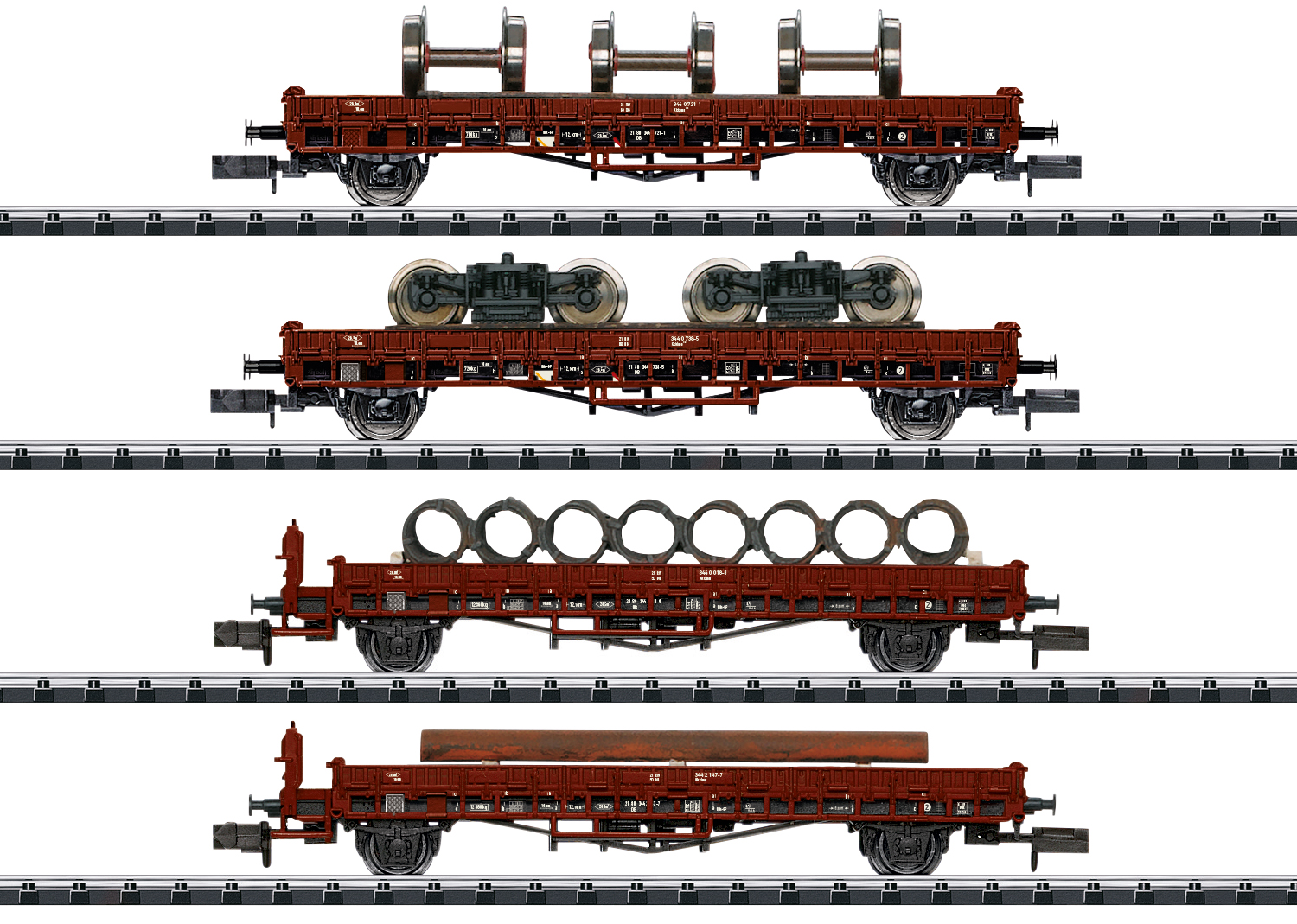 N Scale - Minitrix - 18707 - Flatcar, Low Side, Epoch IV - Deutsche Bundesbahn - 4-Pack