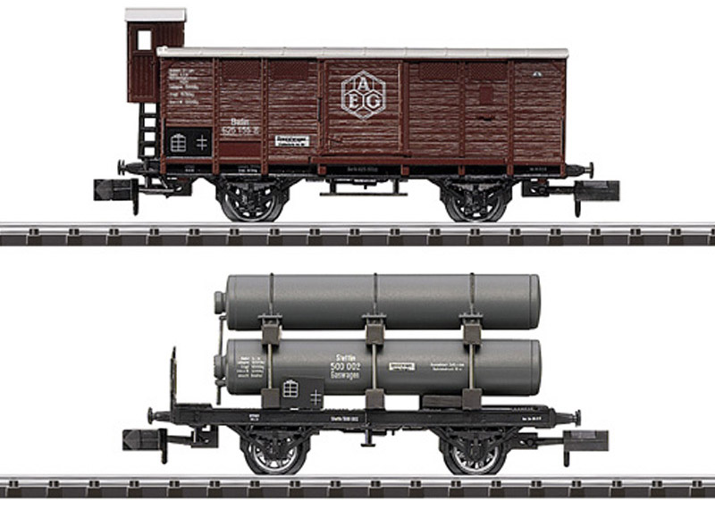 N Scale - Minitrix - 15061 - Mixed Body Style, Tank Car, Boxcar, Epoch I - Prussia State (KPEV) - 2-Pack