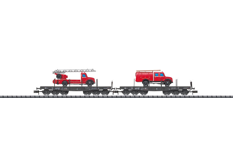 N Scale - Minitrix - 15506 - Flatcar, Stake, Sammp, Epoch III - Deutsche Bundesbahn - 2-Pack
