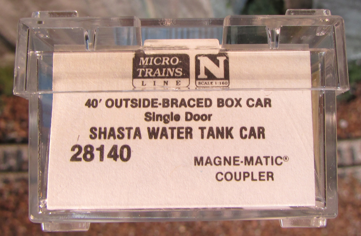 N SCALE 40' OUTSIDE BRACED BOX CAR SHASTA WATER TANK  # 28140 Details about   MICRO TRAINS 