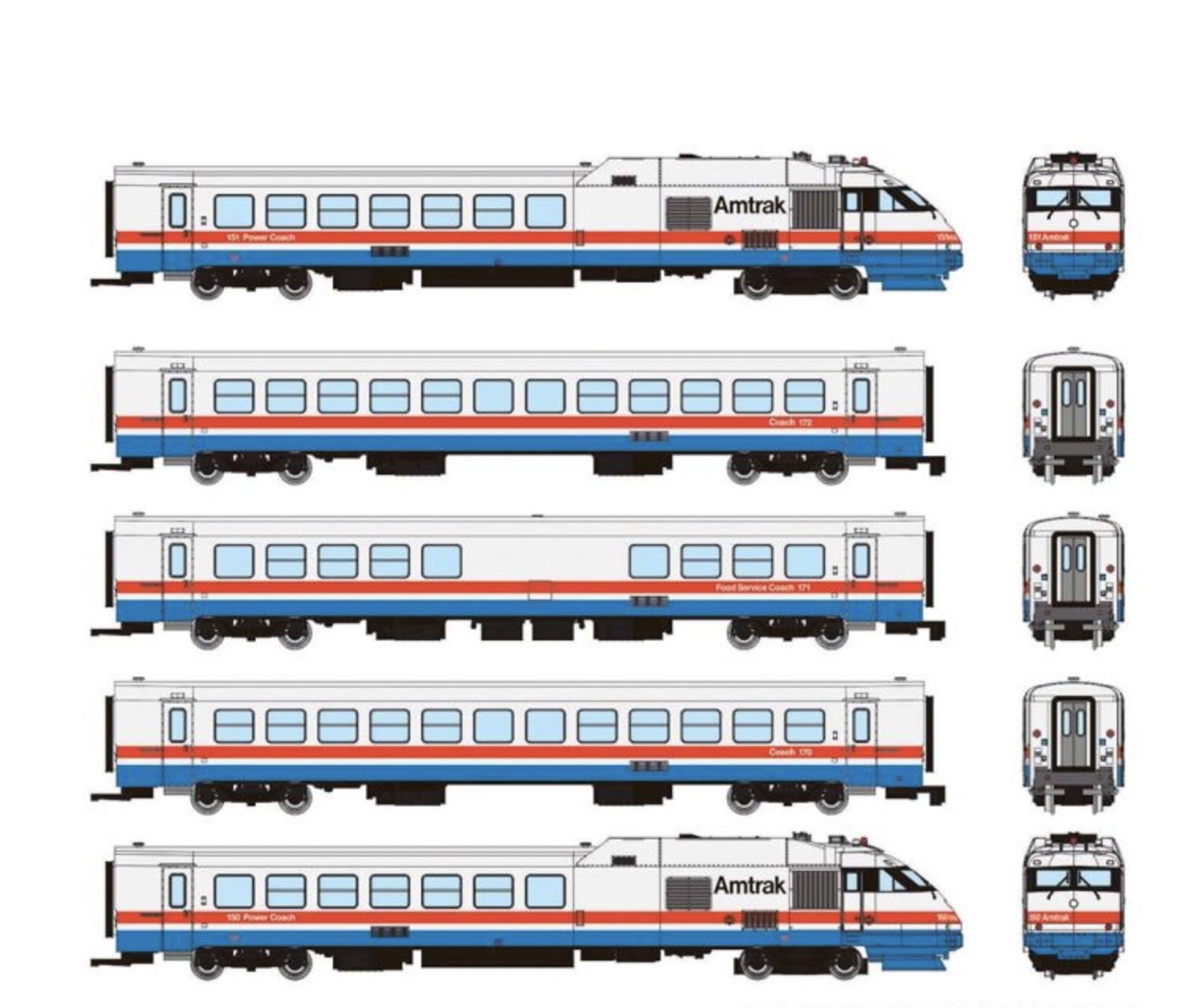 N Scale - Rapido Trains - 525501 - Passenger Train, RTL Turboliner - Amtrak - 5-Pack