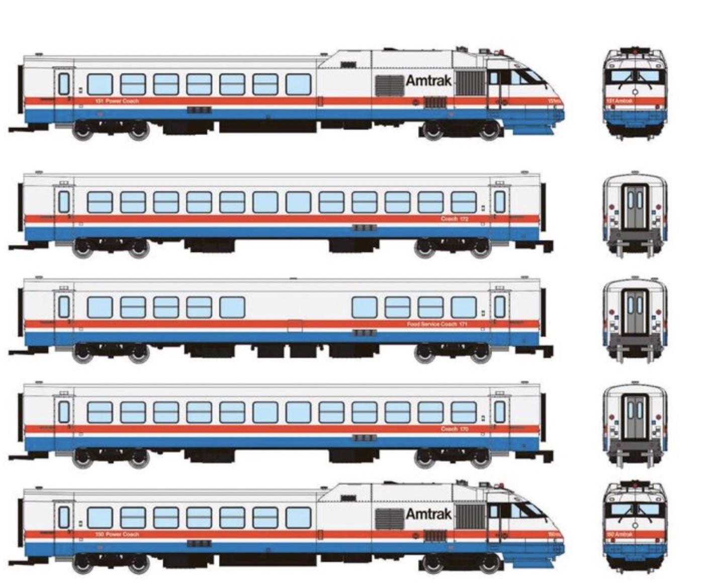 N Scale - Rapido Trains - 525502 - Passenger Train, RTL Turboliner - Amtrak - 5-Pack