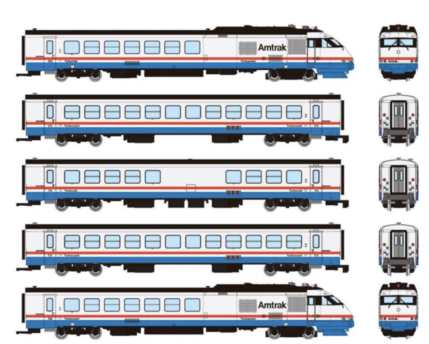 N Scale - Rapido Trains - 525503 - Passenger Train, RTL Turboliner - Amtrak - 5-Pack