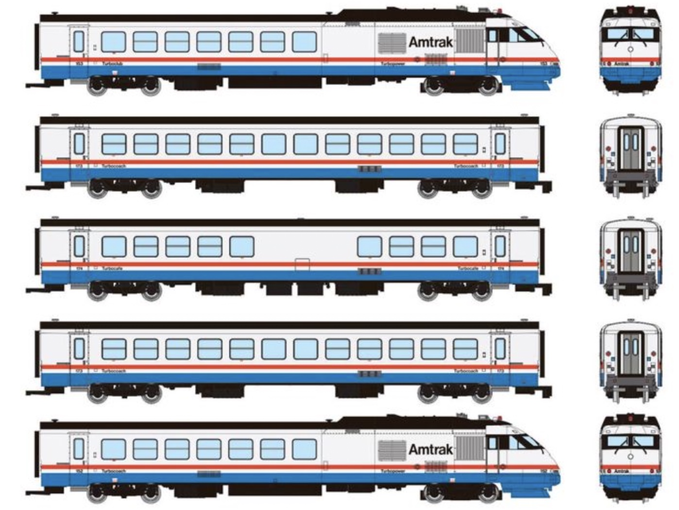N Scale - Rapido Trains - 525504 - Passenger Train, RTL Turboliner - Amtrak - 5-Pack