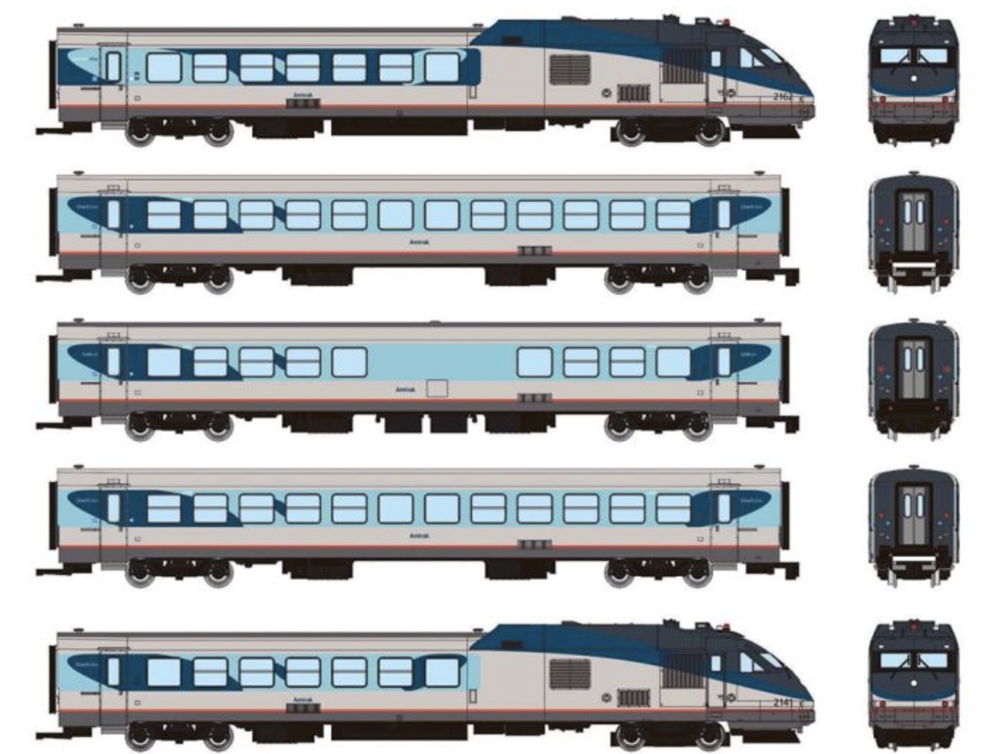 N Scale - Rapido Trains - 525505 - Passenger Train, RTL Turboliner - Amtrak - 5-Pack