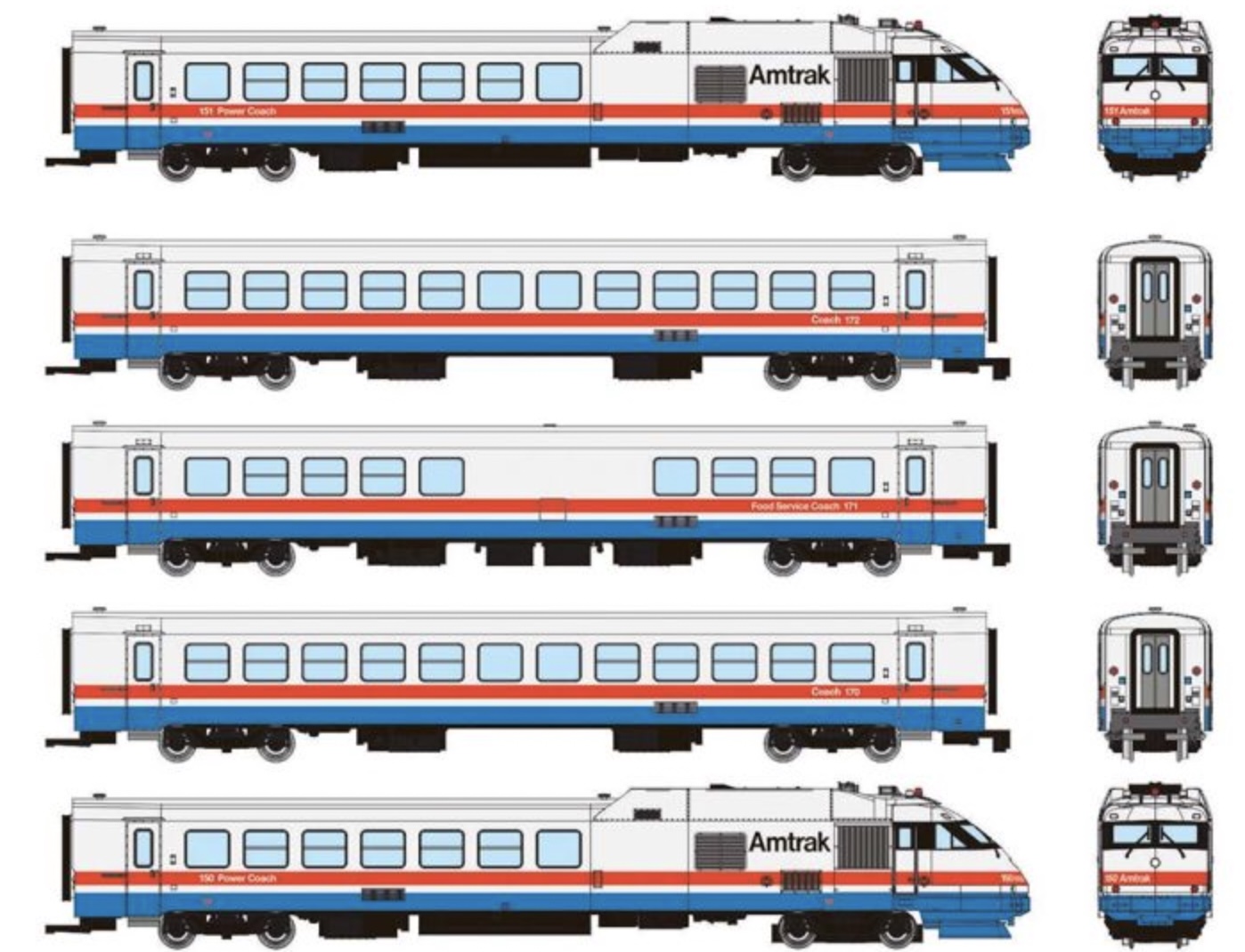 N Scale - Rapido Trains - 525001 - Passenger Train, RTL Turboliner - Amtrak - 5-Pack