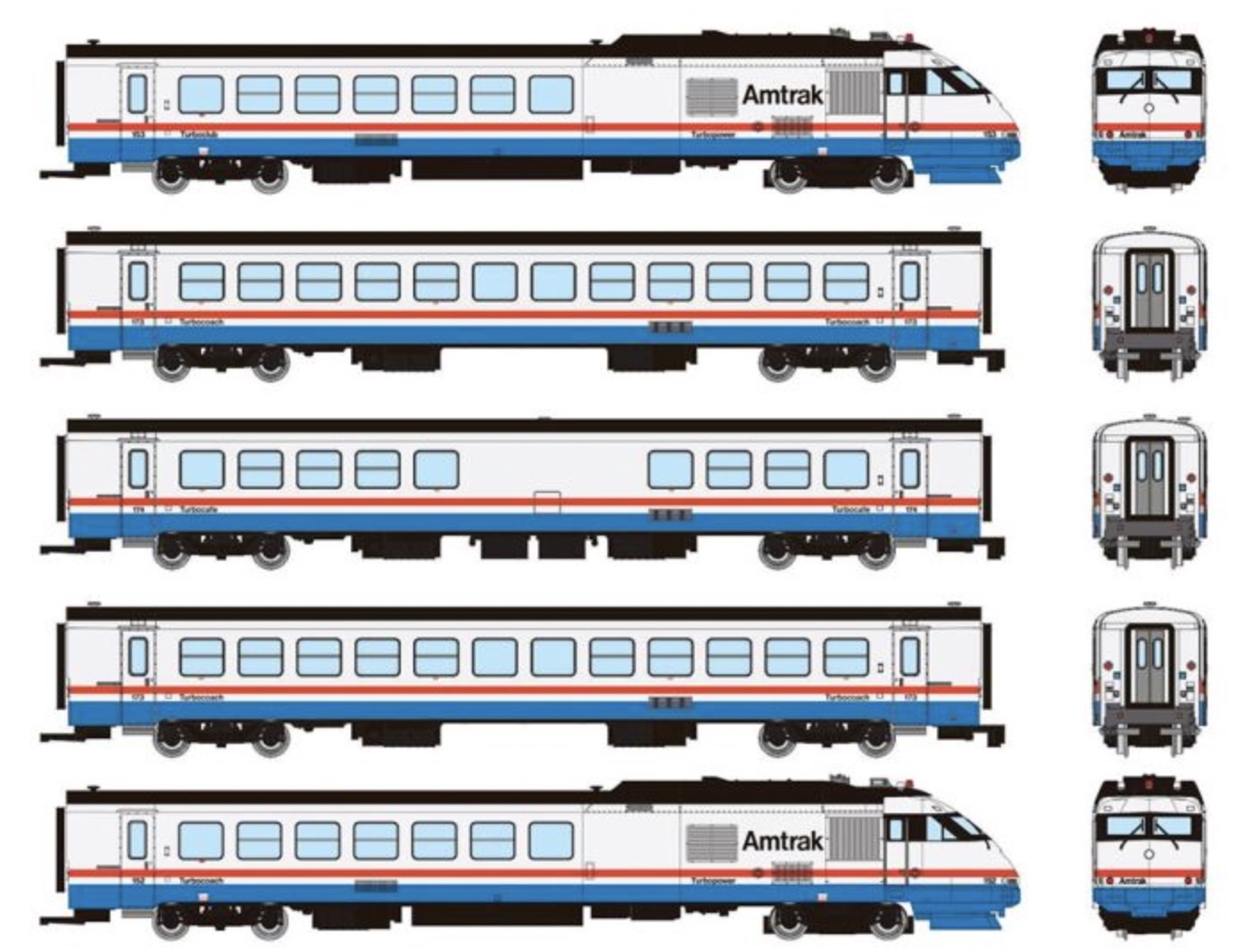 N Scale - Rapido Trains - 525003 - Passenger Train, RTL Turboliner - Amtrak - 5-Pack