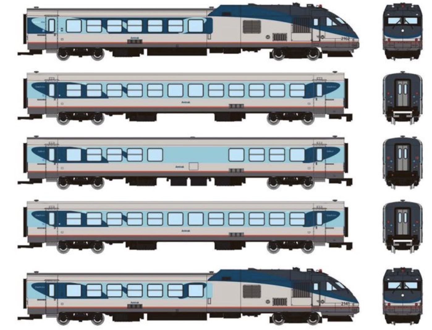 N Scale - Rapido Trains - 525005 - Passenger Train, RTL Turboliner - Amtrak - 5-Pack