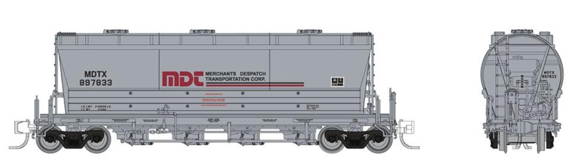 N Scale - Rapido Trains - 533010 - Covered Hopper, 4-Bay, ACF Flexi Flo - Merchants Despatch - 6-Pack