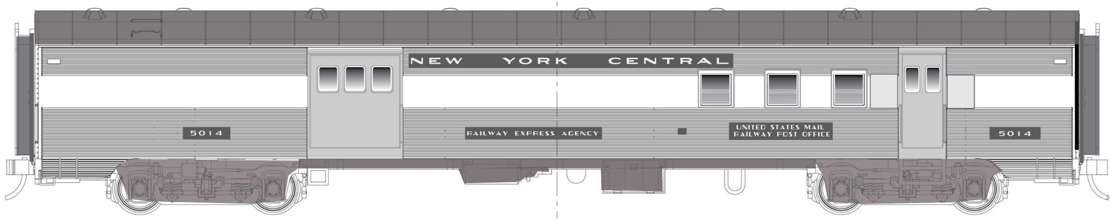 N Scale - RailSmith - 753606 - Passenger Car, Lightweight, Fluted, RPO - New York Central - 5014