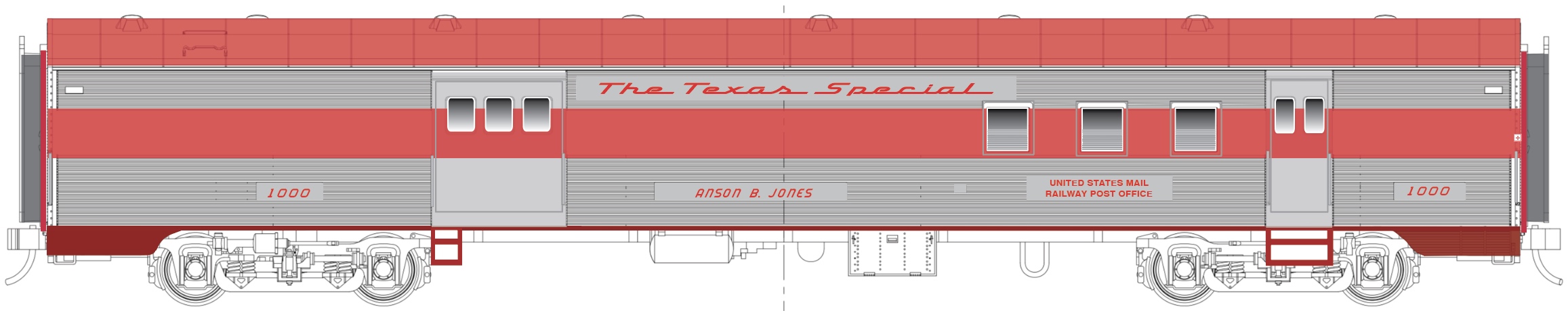N Scale - RailSmith - 753601 - Passenger Car, Lightweight, Fluted, RPO - Texas Special - Anson B. Jones - 1000