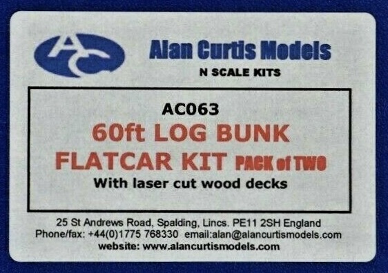 N Scale - Alan Curtis Models - AC063 - Flatcar, 60-Foot, Log Car - Undecorated - 2-Pack