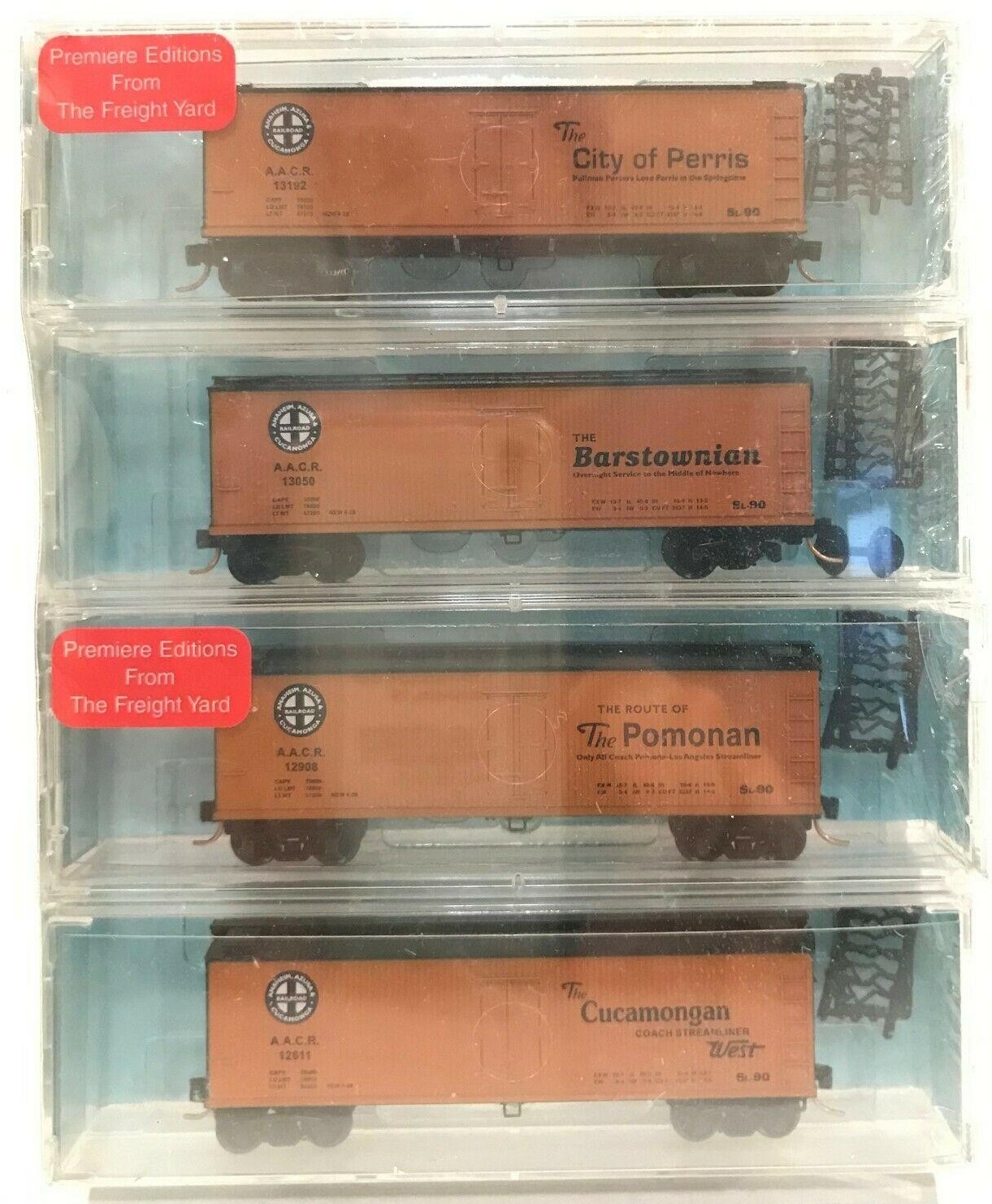 N Scale - The Freight Yard - CHC-040103 - Reefer, 40 Foot, Wood Sheathed - Anaheim, Azusa & Cucamonga - 4-pack