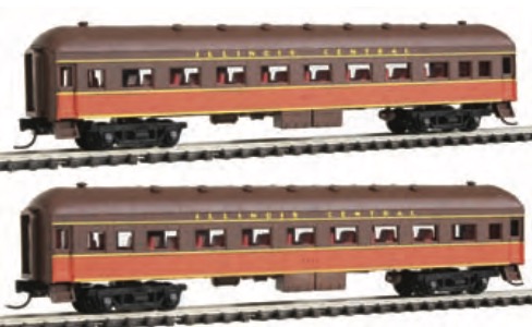 N Scale - Wheels of Time - 148TS - Passenger Car, Harriman, 60 Foot Coach - Illinois Central - 2-Pack