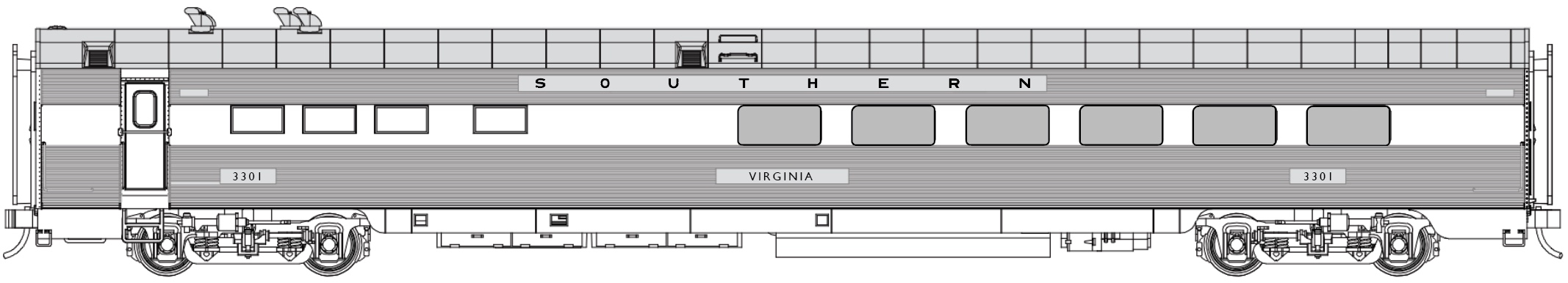 N Scale - RailSmith - 754009 - Passenger Car, Pullman, Fluted, Diner - Southern - Virginia