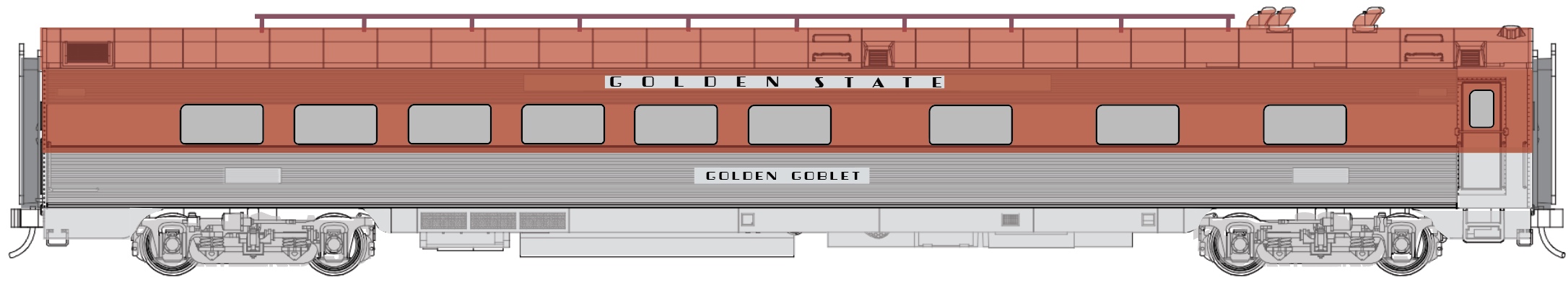 N Scale - RailSmith - 754012 - Passenger Car, Pullman, Fluted, Diner - Southern Pacific - Golden Goblet