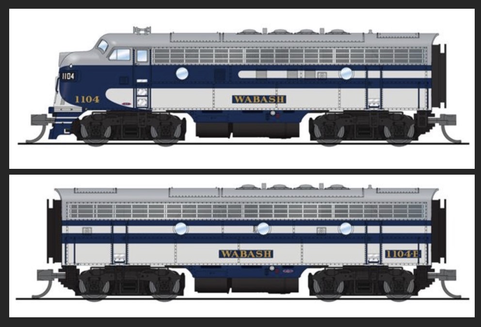 N Scale - Broadway Limited - 7763 - Locomotive, Diesel, EMD F7 - Wabash - 1104 & 1104B