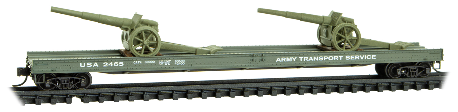 N Scale - Micro-Trains - 139 00 031 - Flatcar, 70 Foot, Straight Side - United States Transportation Corps - 2465
