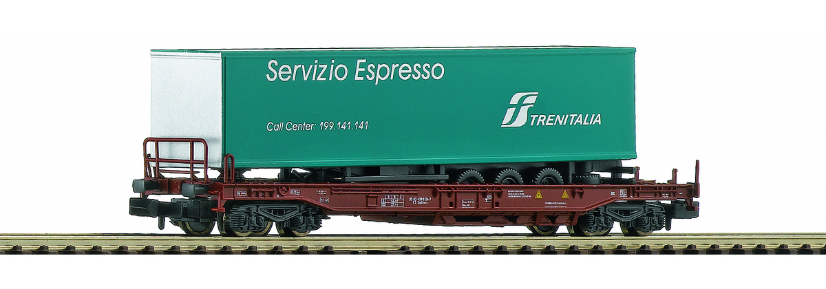 N Scale - Roco - 25654 - Flatcar, Deep-Well, Container, Epoch V - FS (Ferrovie dello Stato Italiane)