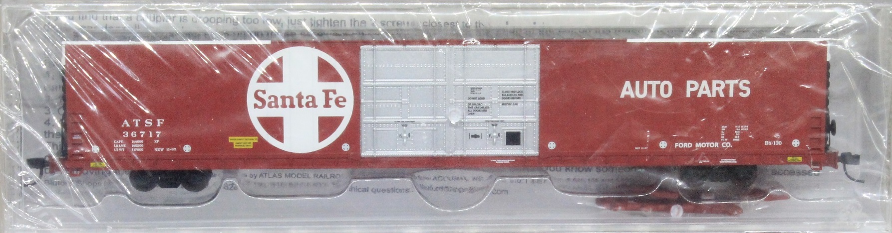 N Scale - Bluford Shops - 86492-A - Boxcar, 85 or 86 Foot, Auto Parts - Santa Fe - 36717