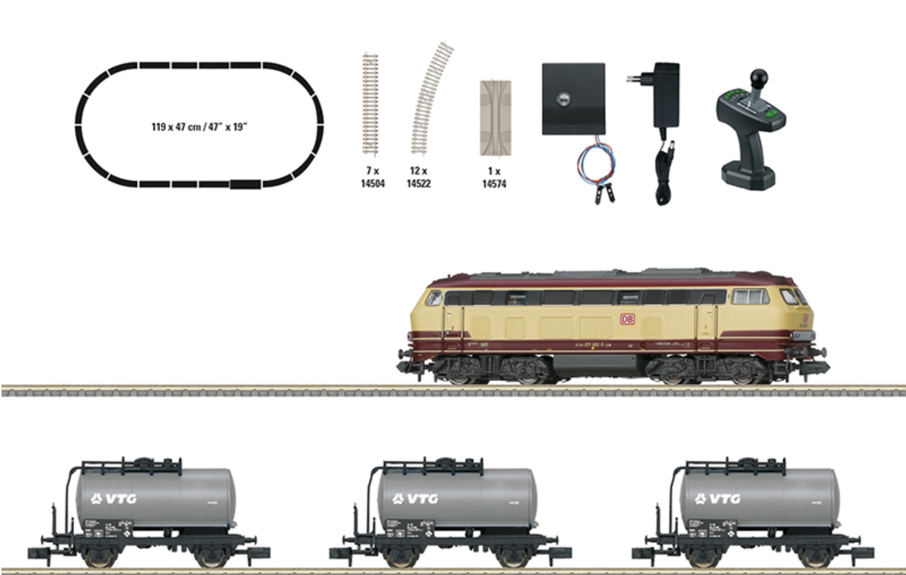 N Scale - Minitrix - 11160 - Mixed Freight Consist, Europe, Epoch VI - Deutsche Bahn - Class 217 "Freight Train" Digital Starter Set