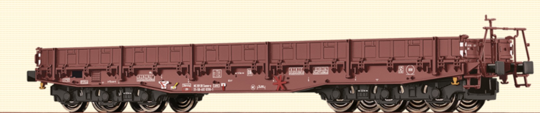 N Scale - Brawa - 67041 - Flatcar, 6-Axle, SAMM-4818 - Deutsche Reichsbahn - 60-22-98