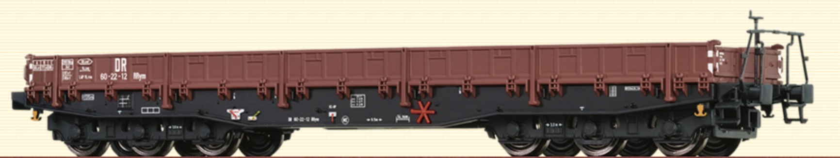 N Scale - Brawa - 67039 - Flatcar, 6-Axle, RRYM - Deutsche Reichsbahn - 60-22-12