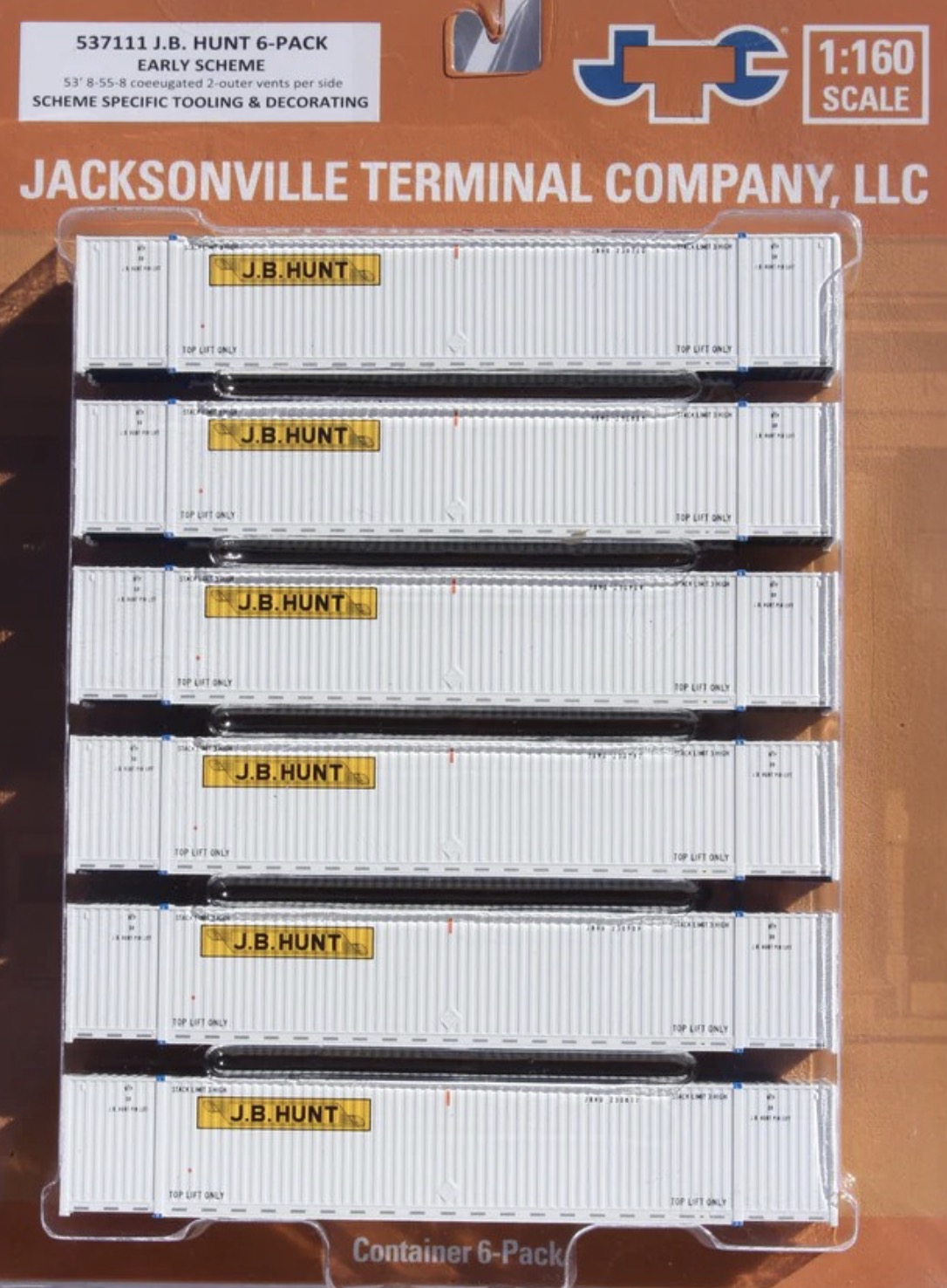 N Scale - Jacksonville Terminal - 537111 - Container, 53 Foot, Corrugated - J.B. Hunt - 6-Pack