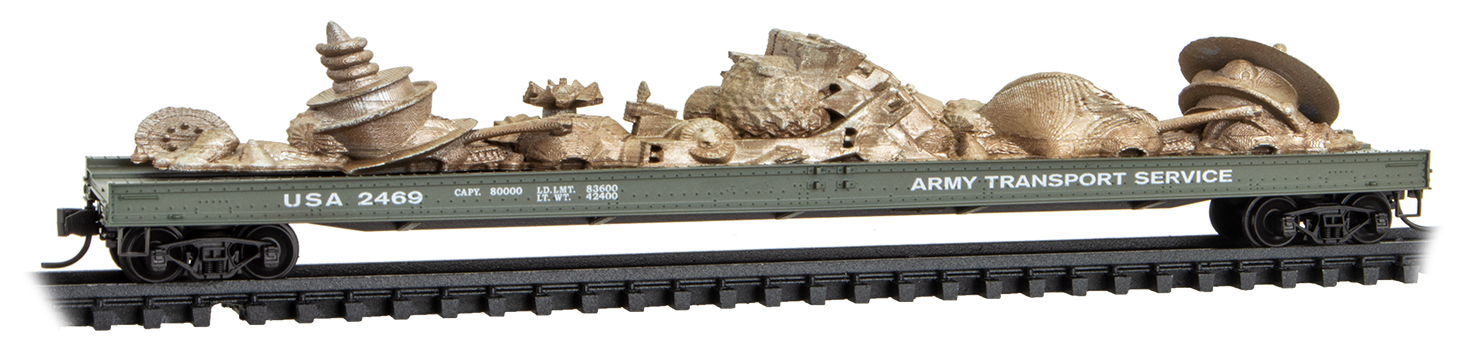 N Scale - Micro-Trains - 139 00 033 - Flatcar, 70 Foot, Straight Side - United States Transportation Corps - 2469