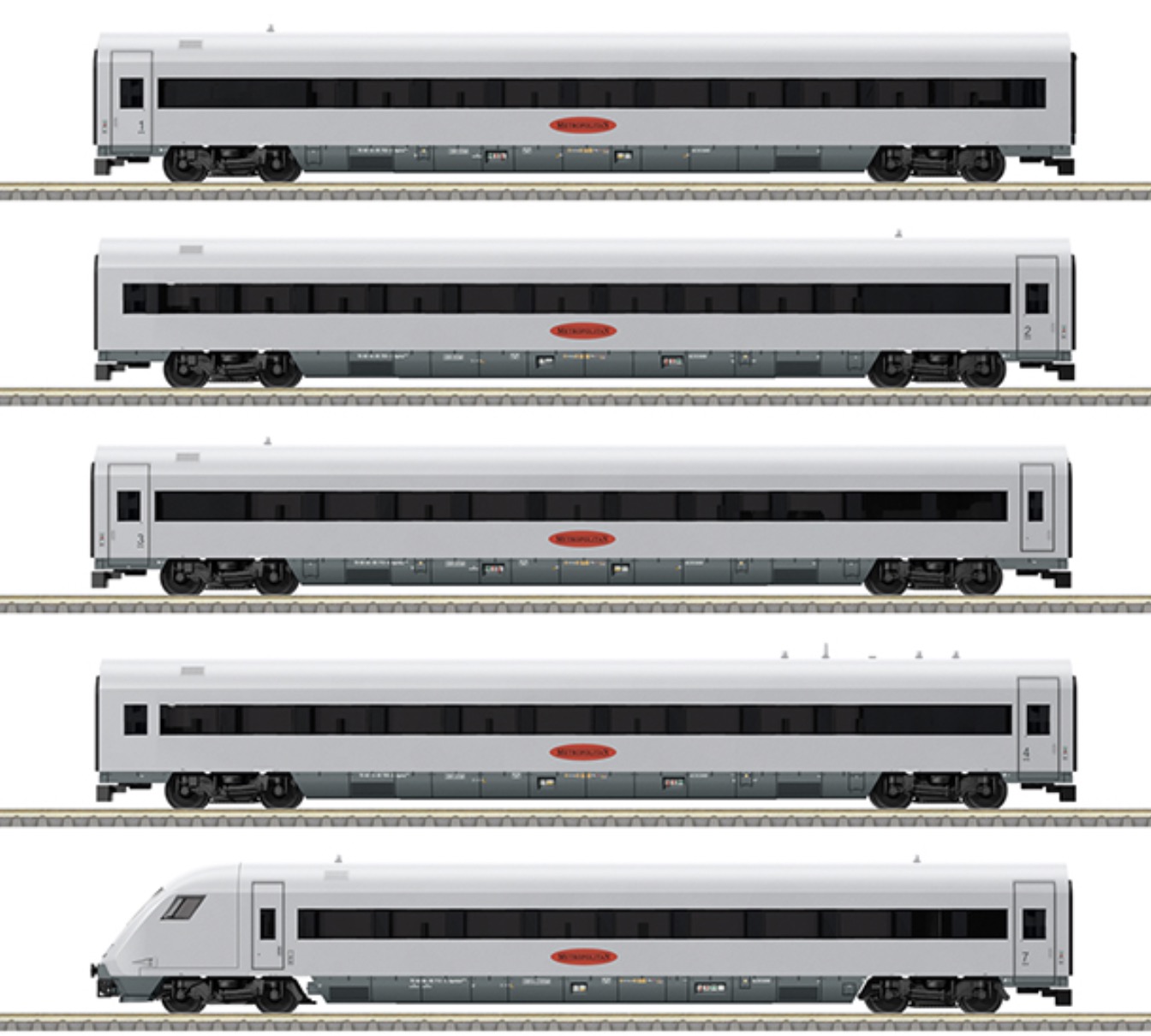 N Scale - Minitrix - 15160 - Passenger Train, Electric, Coach, Control Car - Deutsche Bahn - Metropolitan Express Train Set #1