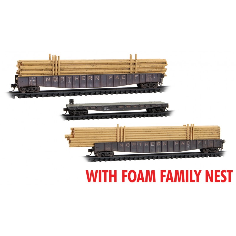 N Scale - Micro-Trains - 993 02 240 - Gondola, 65 Foot, Mill - Northern Pacific - 3-pack