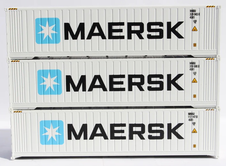 N Scale - Jacksonville Terminal - 406555 - Container, 40 Foot, Hi-Cube - Maersk - 6-Pack