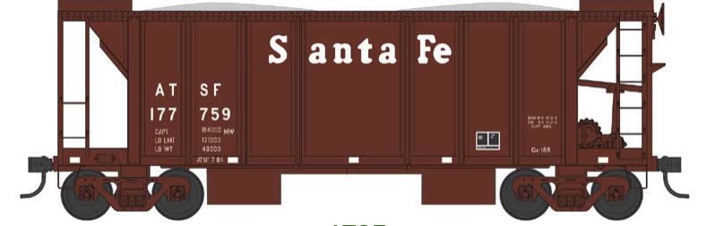 N Scale - Bowser - 38331 - Open Hopper, 2-Bay, 70 Ton, Ballast - Santa Fe - 177759
