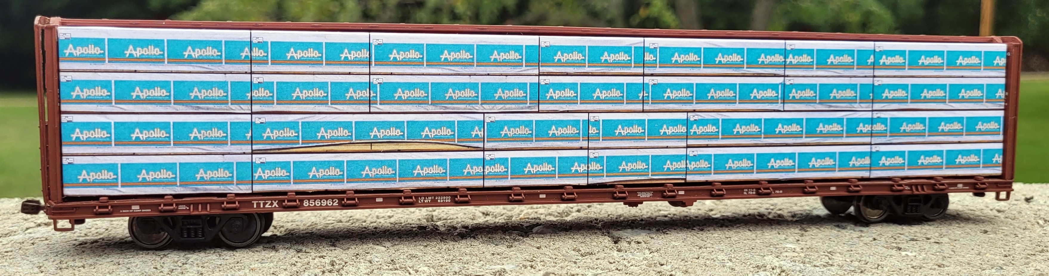 N Scale - Columbus Trainmaster - 72146N - Accessories, Load, Centerbeam,Wrapped - Painted/Lettered - Apollo - #2