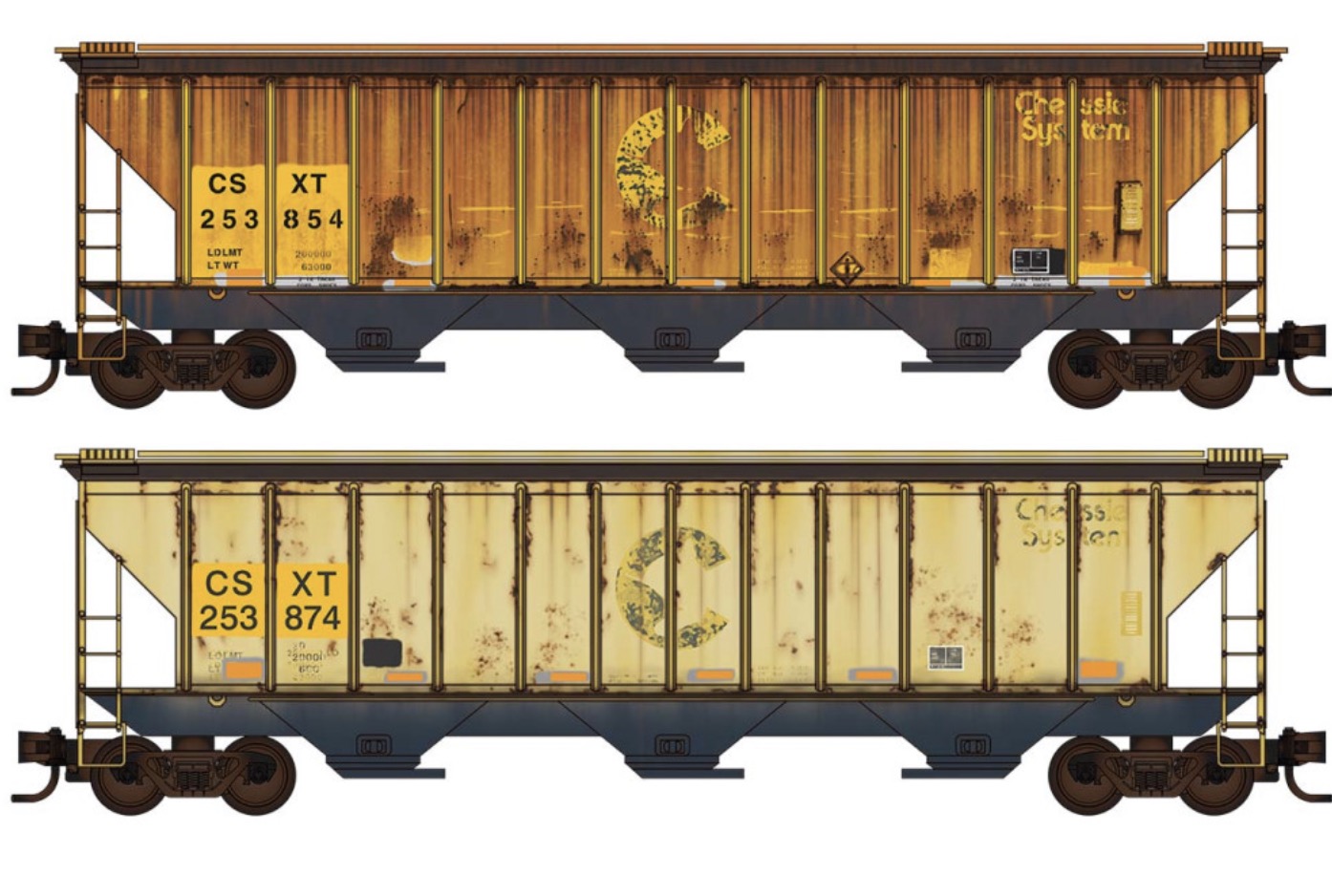 N Scale - Micro-Trains - 983 05 096 - Covered Hopper, 3-Bay, PS-2 - CSX Transportation - 2-Pack