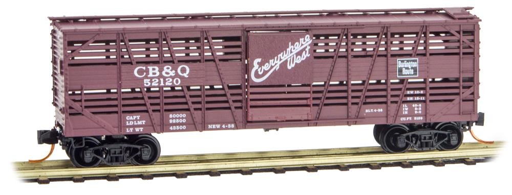 N Scale - Micro-Trains - 035 00 130 - Stock Car, 40 Foot, Wood - Burlington Route - 52120