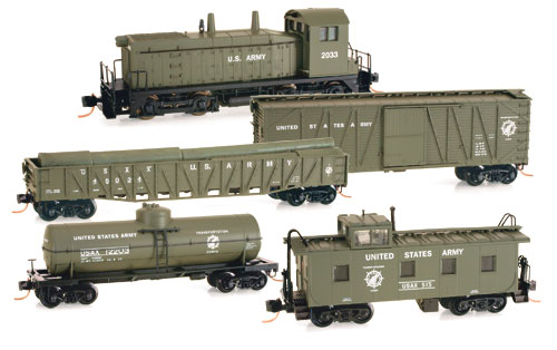 N Scale - Micro-Trains - 993 01 040 - Freight Train, Diesel, North American, Transition Era - United States Army - Set 3 (5-pack)