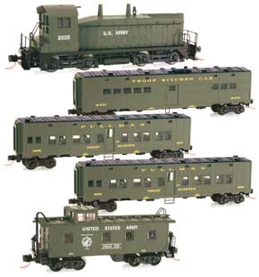 N Scale - Micro-Trains - 993 01 020 - Passenger Train, Diesel, North American, Transition Era - United States Army - Set 1 (5-pack)