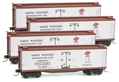 N Scale - Micro-Trains - 993 00 061 - Reefer, Ice, 40 Foot, Wood - North Western Refrigerator - 4-Pack