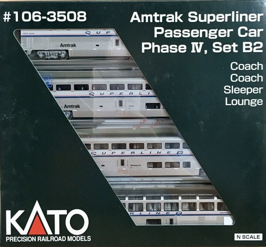 N Scale - Kato USA - 106-3508 - Passenger Car, Lightweight, Amtrak Superliner, Phase IV - Amtrak - 4-Car Set