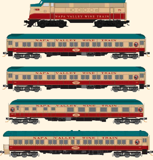 N Scale - Micro-Trains - 993 01 500 - Passenger Train, Diesel, North American, Transition Era - Napa Valley Wine Train - 4-pack