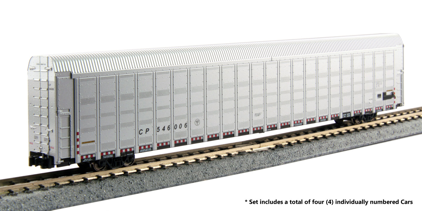 N Scale - Kato USA - 106-5510 - Autorack, Enclosed, Aluminum - Canadian Pacific - 4-Pack