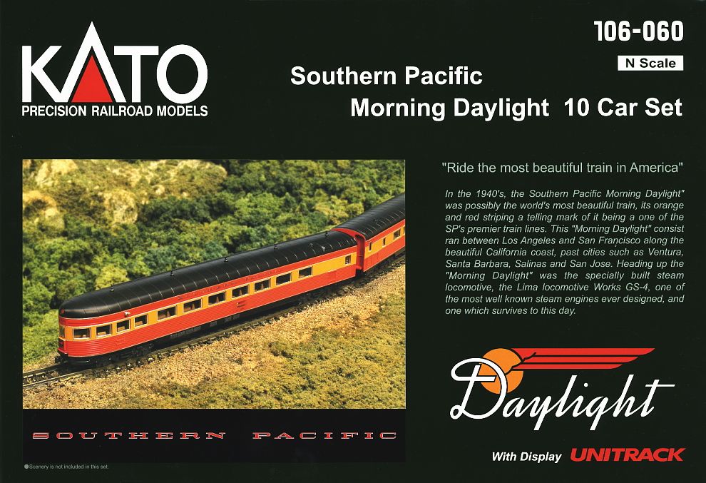 N Scale - Kato USA - 106-060 - Passenger Car, Lightweight, Smoothside - Southern Pacific - 10-Car Set