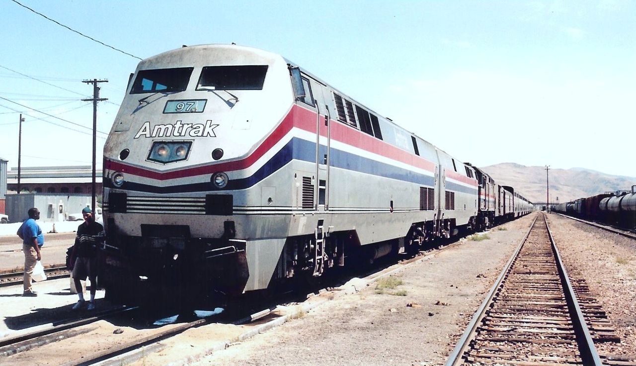 Amtrak P42DC #97 with the westbound California Zephyr at Sparks, Nevada, September 1998.