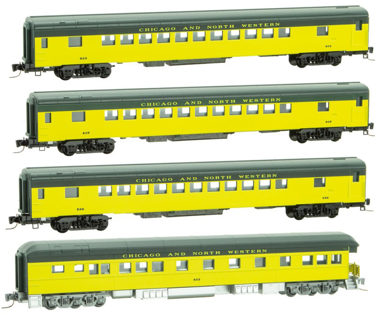 Z Scale - Micro-Trains - 994 01 240 - Passenger Car, North America, Transition Era Consist - Chicago & North Western - 4-Pack