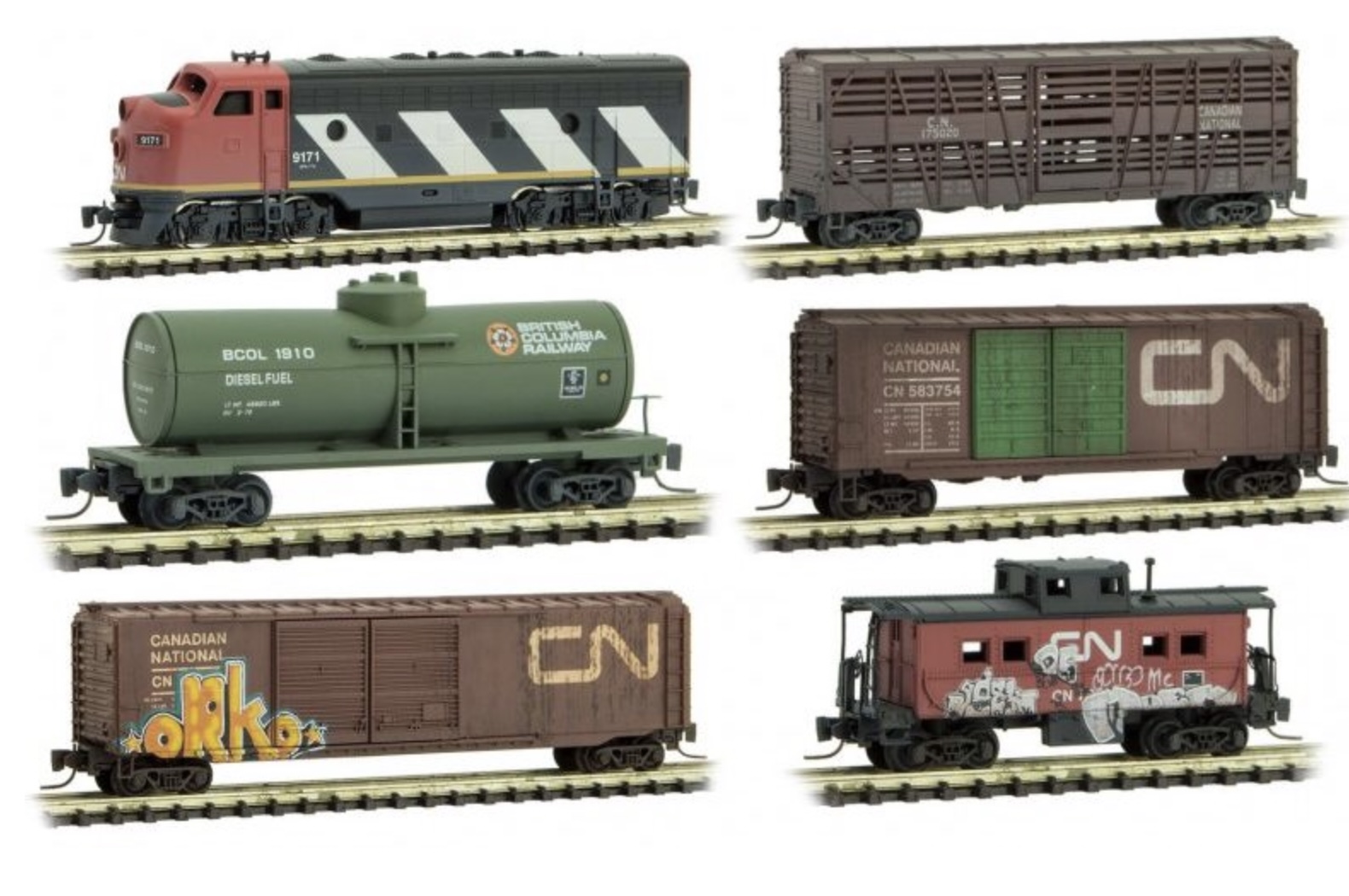 Z Scale - Micro-Trains - 994 05 160 - Freight Train, Diesel, North American, Transition Era - Canadian National - 6-Pack