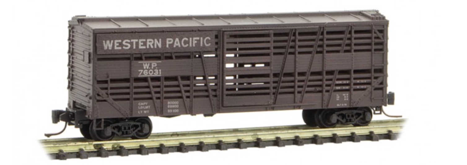 Z Scale - Micro-Trains - 520 52 221 - Stock Car, 40 Foot, Wood - Western Pacific - 76031